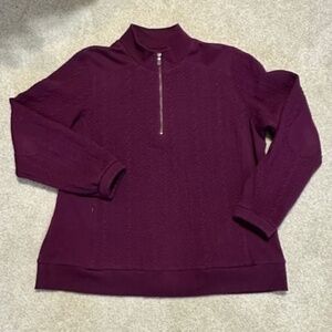 ORVIS Burgundy 1/4 Zip Pullover Long Sleeve Cable Pattern Women's XL
